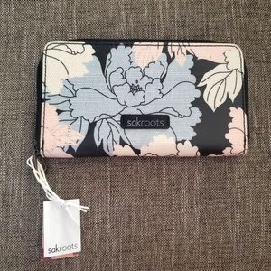 Sakroots floral PVC zip-around wallet in black peony, NWT